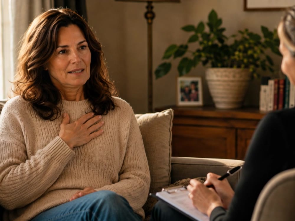 A practitioner working one to one with a client in a quiet room